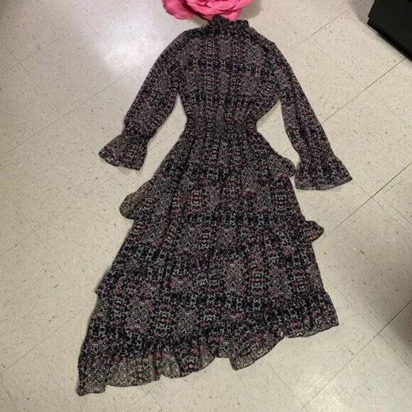 MISA LOS ANGELES Rania Asymmetrical Tiered Ruffle Dress Floral Smocked Fairy - Picture 14 of 16